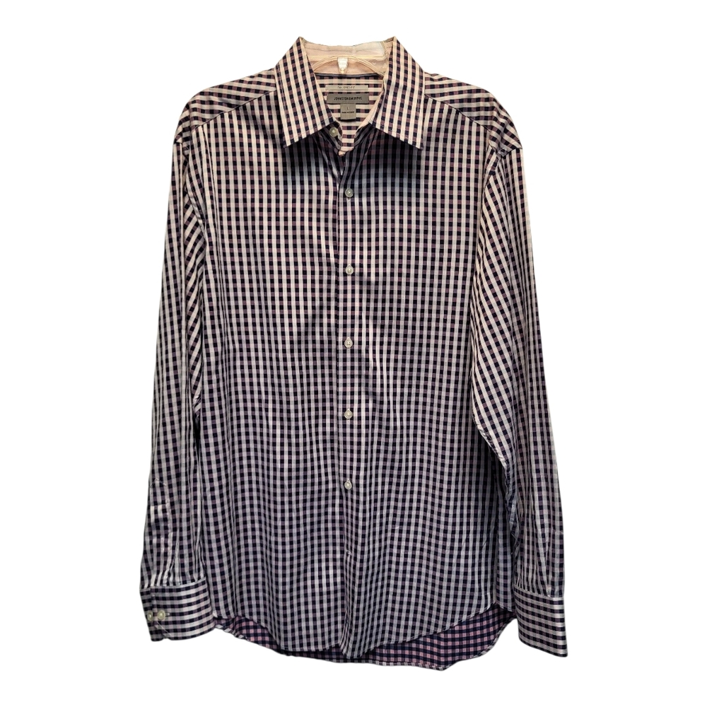 Johnston & Murphy Purple White Navy Tailored Fit Long Sleeve Check Shirt- Size L